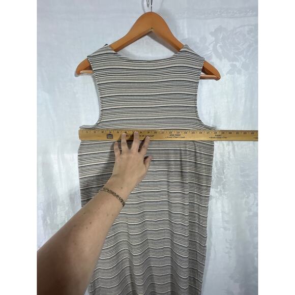 J Jill Wearever Tank Dress Medium Brown Black Striped Slinky Tunic Stretch - Picture 8 of 9